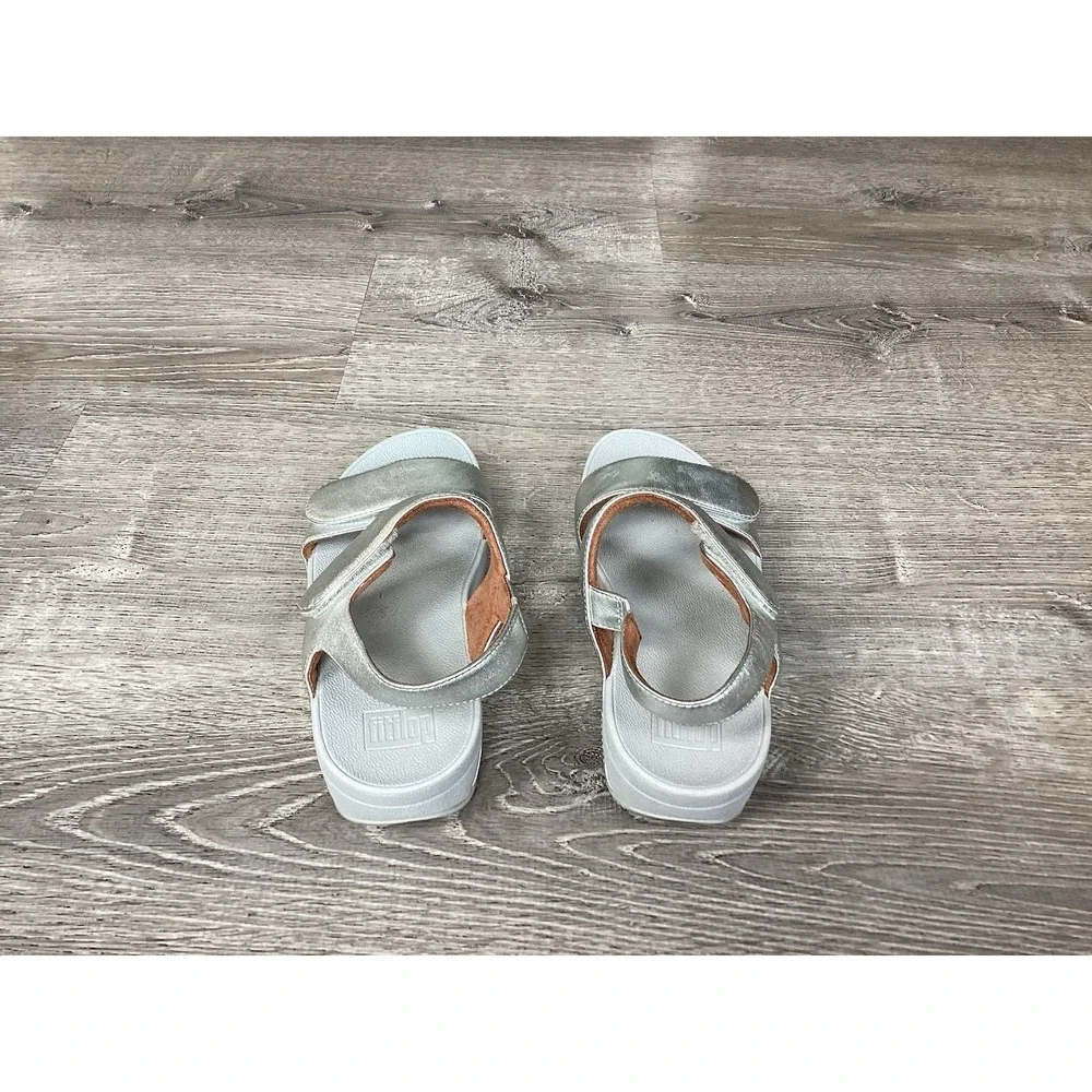FitFlop Lulu Slide Sandals Women size 8.5 Silver Leather Adjustable Slip On